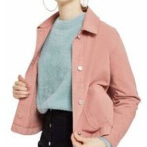 Topshop UK | Women's Rose Pink Moto Button Jean Jacket 8 Medium